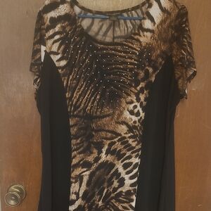 Susan Lawrence Black and Brown Patterned Blouse